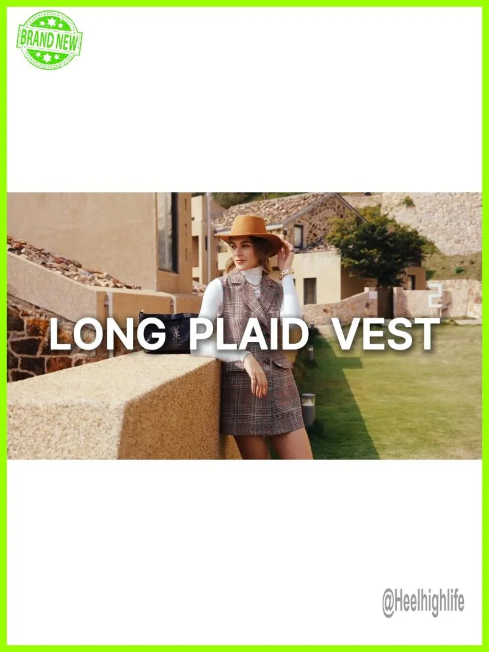 Sleeveless Double Breasted Plaid Vest with Notch Collar Pockets